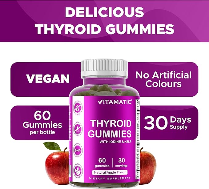Vitamatic 2 Pack Vegan Thyroid Support Gummies with Iodine & Kelp – 60 Count – Plant-Based – Supports Energy & Metabolism