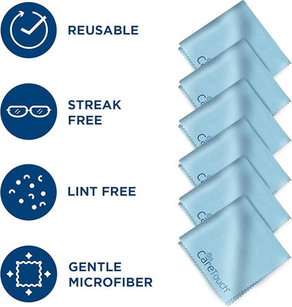 Care Touch Lens Cleaning Wipes with Microfiber Cloths - 200 Lens Wipes for Eyeglasses & 6 Microfiber Cloths - Glasses, Camera Lenses, Screens, Eye Glasses Cleaner for Cleaning Eyeglasses