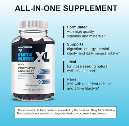BLUE VIBE Insta Surge XL Performance Gummies, InstaSurgeXL Advanced Overall Health and Daily Natural Performance Formula Supplement, InstaSurge XL Maximum Support (1 Pack - 30 Gummies)