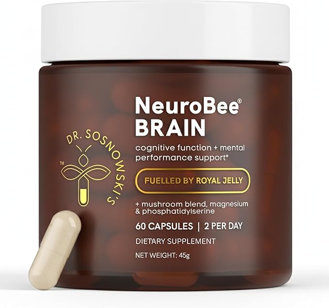 Dr Sosnowski's NeuroBee Brain Supplements with Royal Jelly, Lion's Mane + Reishi Mushroom | Energy, Mental Performance + Cognitive Function Support, 60ct