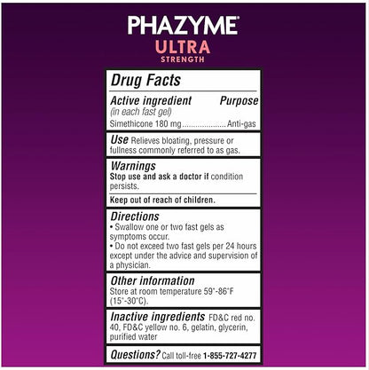 Phazyme Gas Relief, Ultra Strength Gas and Bloating Relief for Adults, 180 mg Simethicone Fast Gels, 48 Count