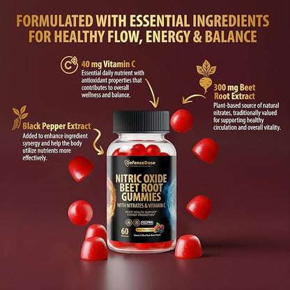 Beet Root Gummies - Advanced Nitric Oxide Blood Pressure & Heart Soft Chews Support Supplement - Men Women Natural Chewable Beets for Cardiovascular Health & Energy - Sugar-Free Vegan