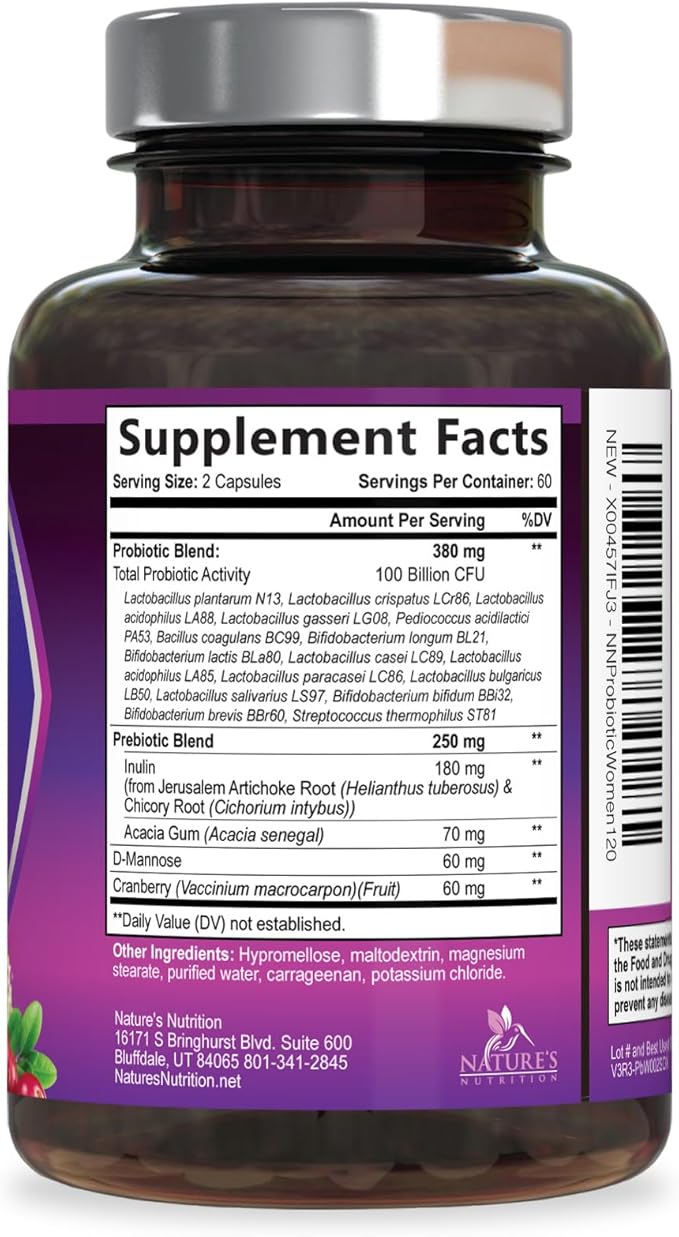 Probiotics for Women 100 Billion CFU Per Serving - 16 Unique Strains, Prebiotics Cranberry & Lactobacillus, PH Balance, Digestive & Gut Health, Vaginal & Immune Support Women's Probiotic, 120 Capsules