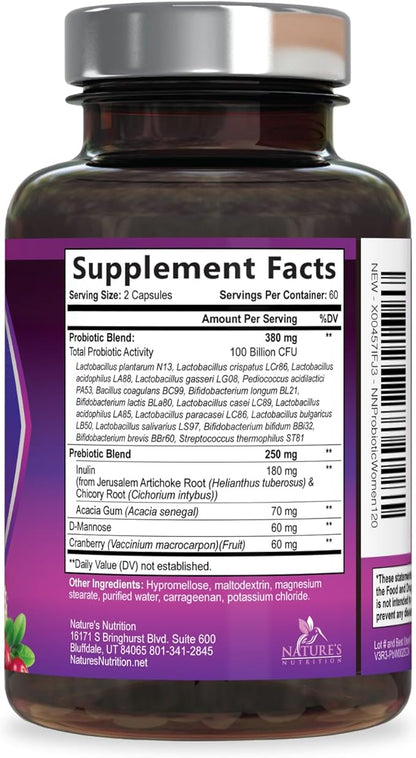 Probiotics for Women 100 Billion CFU Per Serving - 16 Unique Strains, Prebiotics Cranberry & Lactobacillus, PH Balance, Digestive & Gut Health, Vaginal & Immune Support Women's Probiotic, 120 Capsules