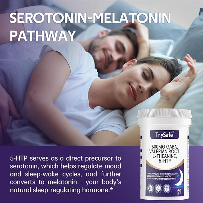 600mg GABA Sleep Aid* for Adults with 200mg Valerian Root, 100mg L-theanine, 60mg 5-HTP | Helps The Body Ease Into Sleep* & Maintain Deep Restful Sleep*, 60 Capsules, 30 Day Supply