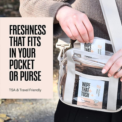 Wipe That Tush On-The-Go Flushable Wipes - 4 Packs of 30 Individually Wrapped Wipes, 120 Total - Fragrance Free - Extra Large & Soft - Hypoallergenic With Aloe & Vitamin E - Septic-Safe