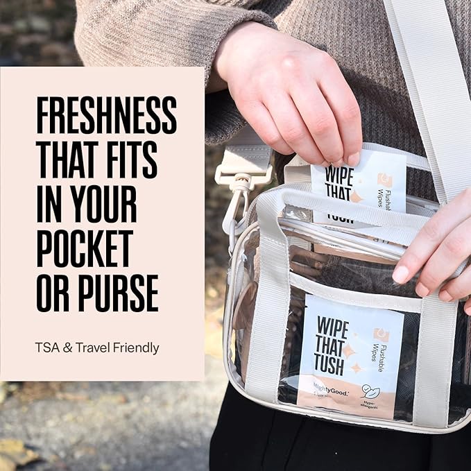 Wipe That Tush On-The-Go Flushable Wipes - 1 Pack of 30 Individually Wrapped Wipes - Fragrance Free - Extra Large & Soft - Hypoallergenic With Aloe & Vitamin E - Septic-Safe