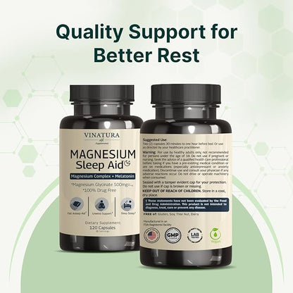 Magnesium Sleep Aid - Magnesium Glycinate Complex for Sleep with Melatonin Supplement - Glycinate 500mg, L-Theanine - 120 Capsules