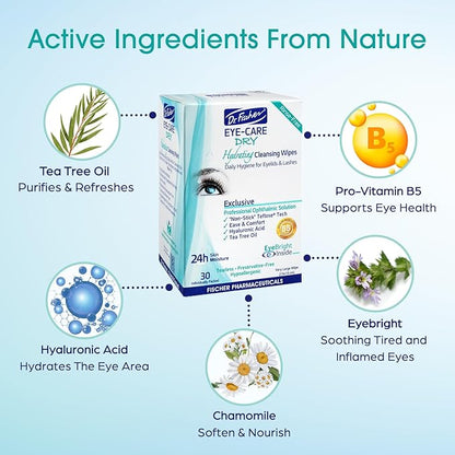 Dr. Fischer Tea Tree Eyelid Wipes - Gentle Eye Wipes for Everyday Eye Cleansing and Hypoallergenic Makeup Remover