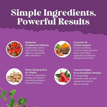 GLP-1 Berberine Supplement - One a Day Healthy Gut Berberine Complex with Panax Ginseng Turmeric Curcumin & Cayenne Pepper for Metabolic Balance - Gluten Free Vegan and Non-GMO - 30 Count - 2 Pack