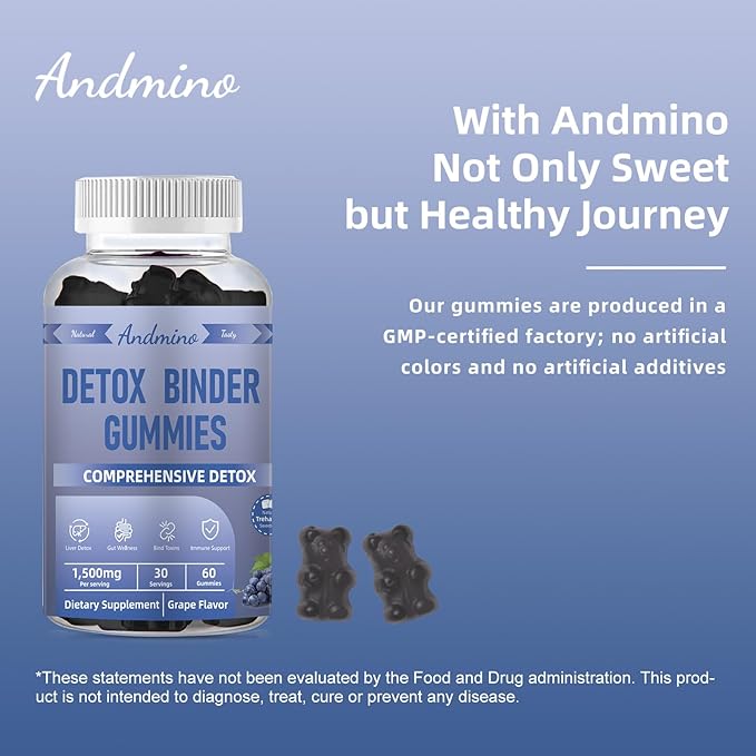 13-in-1 Detox Binder Gummies 1500mg | Activated Charcoal+Zeolite+Milk Thistle | Liver & Gut Detox Support | Non-GMO, Vegan, Gluten-Free, Grape Flavor, 60