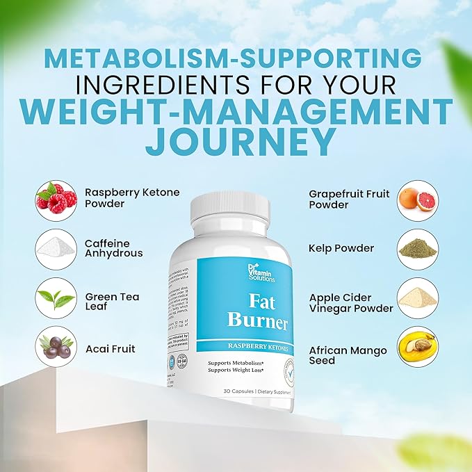 Fat Burner with GLP‑1 Support – Raspberry Ketones, Green Tea & Kelp – Metabolism & Appetite Support for Women & Men – 30 Capsules