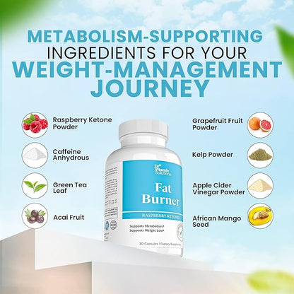 Fat Burner with GLP‑1 Support – Raspberry Ketones, Green Tea & Kelp – Metabolism & Appetite Support for Women & Men – 30 Capsules