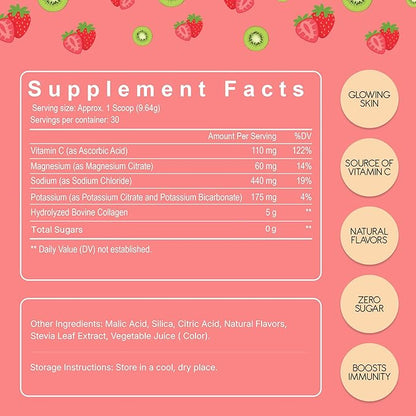 Electrolytes + Enhanced Collagen Zero Sugar Powder with Vitamin C - Muscle Recovery & Hydration Support - 30 Servings - Supports Immune & Joint Health - Keep Your Skin Looking Radiant & Hydrated
