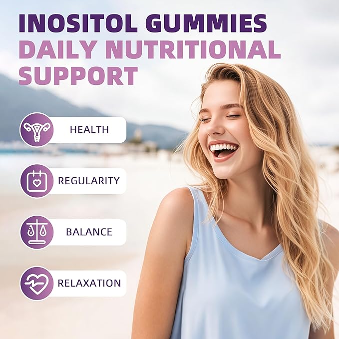 Myo-Inositol & D-Chiro Inositol Gummies for Female，PCOS Gummy for Women Menstrual Cycle Health & Wellness, 40:1 Ratio Inositol with Vitamin D3 Magnesium Glycinate, Folate & Zinc