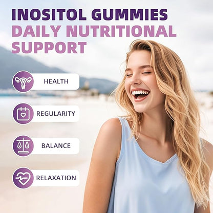 Myo-Inositol & D-Chiro Inositol Gummies for Female，PCOS Gummy for Women Menstrual Cycle Health & Wellness, 40:1 Ratio Inositol with Vitamin D3 Magnesium Glycinate, Folate & Zinc