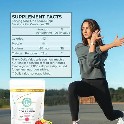 Faster Way - Collagen Peptides - 12g Hydrolyzed Collagen + 11g Protein Per Serving - Hair, Skin & Nails - Amino Acids- Sugar, Gluten & Dairy Free - Non-GMO - Strawberry Lemonade - 30 Servings