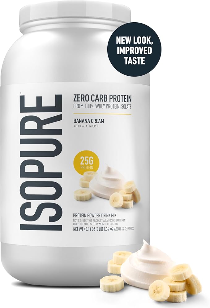 Isopure Zero Carb 100% Pure Whey Isolate Protein Powder, Gluten Free, With Vitamins, Banana Cream, 25g Protein Per Serving, 3 Lbs, 44 Servings (Packaging May Vary)