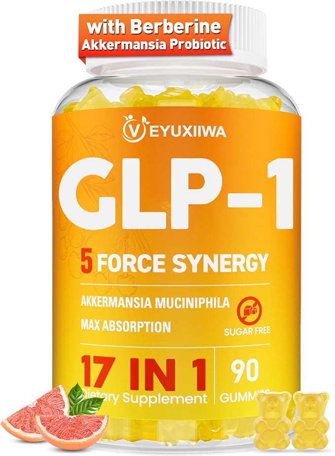 GLP-1 Supplement for Women, 5X GLP-1 Blends with Akkermansia Probiotic & Berberine, 17-in-1 High Efficiency GLP-1 Probiotic Gummies , for Energy, Digestion & Gut, Yuzu Flavor, Sugar Free - 90 Gummies