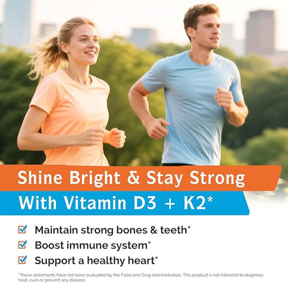 Innate Vitality Vitamin D3 K2 Supplement, High Potency Vitamin D3 10000 IU & Vitamin K2 (MK-7) 200 mcg, Supports Bone, Teeth, Heart & Immune Health, Non-GMO, Gluten Free, 120 Softgels