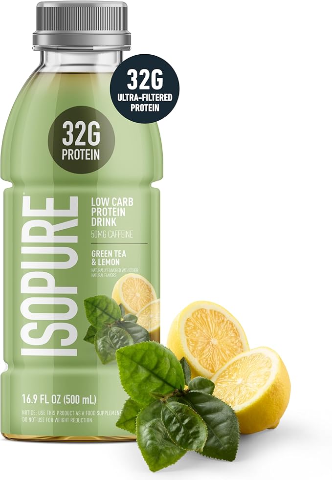 Isopure Zero Carb 32g Clear Protein Ready-to-Drink, Whey Protein Isolate, Green Tea, 12 Pack (Packaging May Vary)
