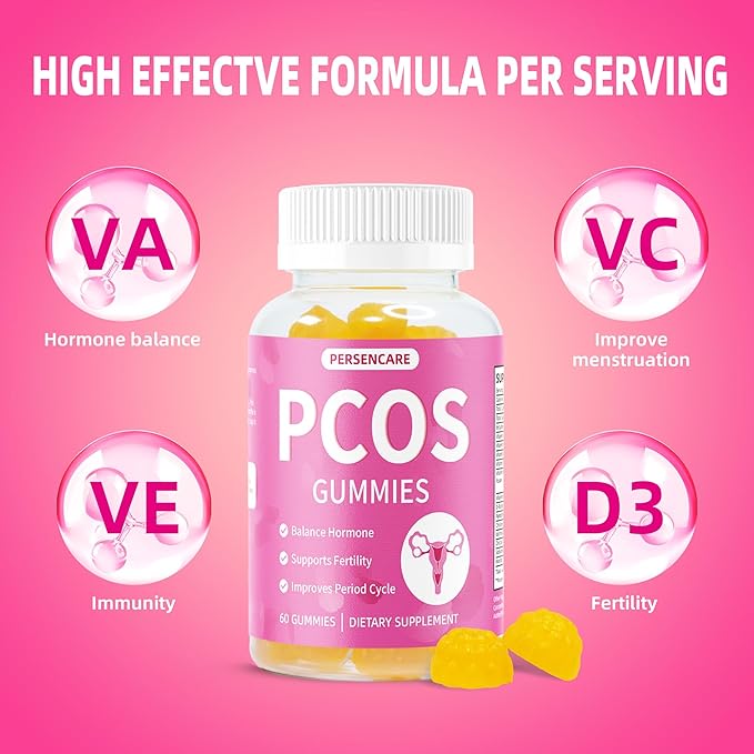 PCOS Multivitamin Gummies for Women Hormone Balance, Inositol Vitamins for Healthy Menstrual Cycle, Menopause and Mood Support, Fertility & Ovulation Reproductive Health Gummy 60 Count