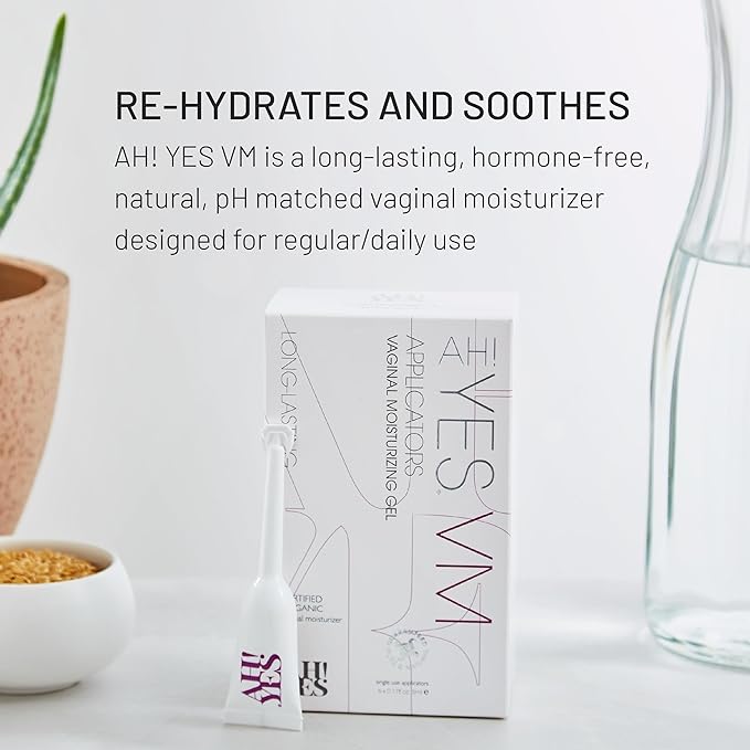 AH! YES® VM Water Based Vaginal Moisturizer | Long Lasting & Fast Acting for Vaginal Dryness & Irritation | pH Matched | Estrogen Free | Certified Organic & Natural (30 x 0.17 fl oz Applicators)