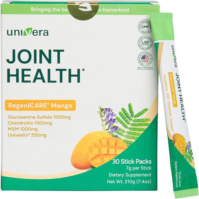 Glucosamine, Chondroitin, MSM and Univestin, All-in-one Joint Support, Easy to Carry, Mango Flavor (30-Day Supply)