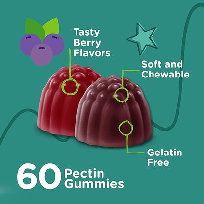 Viteey Probiotic Gummies for Kids Plus Prebiotics Fiber - 2 Billion CFUs - Digestive Health,Gut Health, Constipation Relief for Kids Support - Vegan, Gelatin Free - Chewable Probiotic Berry Flavored