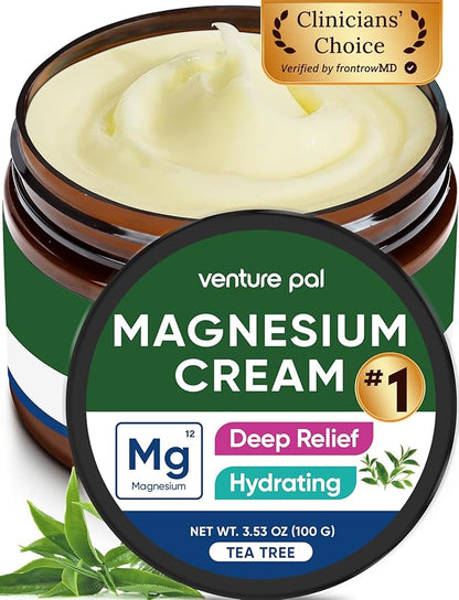 Venture Pal Topical Magnesium Cream, Fast-Absorbing Magnesium Moisturizing Lotion with Coconut Oil, Shea Butter & Hyaluronic Acid, Suitable for Kids