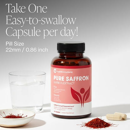 Saffron Supplements - 100% Pure Saffron Extract Capsules - Boost Energy & Mood, Support Eye & Heart Health