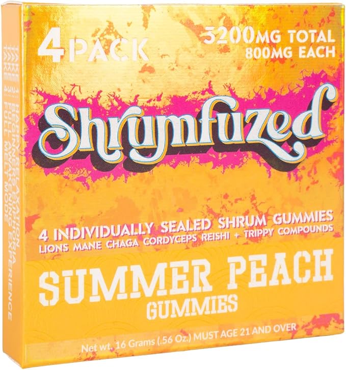 Shrumfuzed Proprietary Nootropic Gummy 3200mg - Lion's Mane, Reishi, Chaga, and Cordycep Nootropic Mushroom Blend (4, Summer Peach)