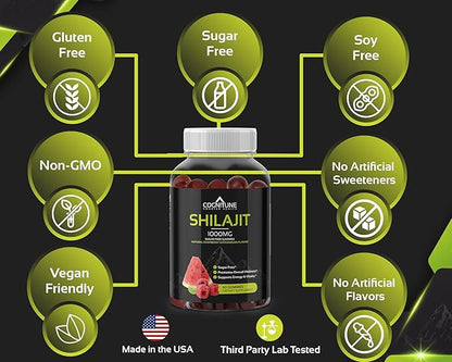 Shilajit Gummies – Pure Himalayan Shilajit Supplement with Fulvic Acid – 1000mg Natural Shilajit Pure Energy Support – Sugar-Free Raspberry Watermelon Flavor – Vegan, Non-GMO, Gluten-Free – 60 Count