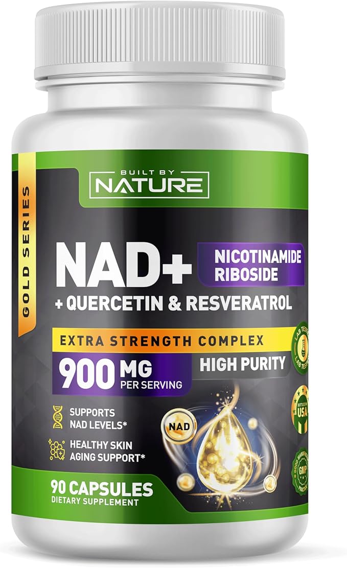 Built by Nature NAD Supplement – NAD+ Supplement with Nicotinamide Riboside 500mg, Quercetin & Trans-Resveratrol – NAD Plus/NR Supplement – NAD Resveratrol Supplement for Women & Men – 90 Capsules