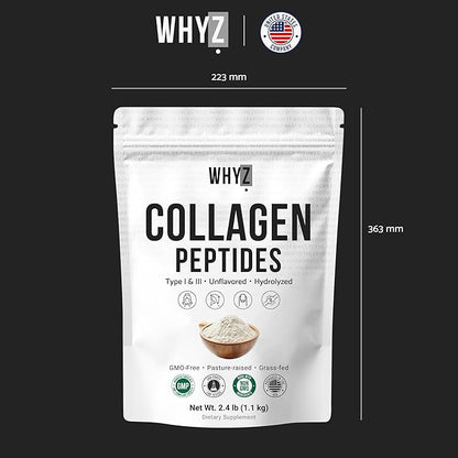 Bovine Collagen Peptides Powder, Hydrolyzed Type I & III Protein, Grass-Fed Pasture-Raised Source, Unflavored Collagen Supplement Paleo-Friendly for Active Lifestyles & Wellness Non-GMO, 2.4lb (1.1kg)