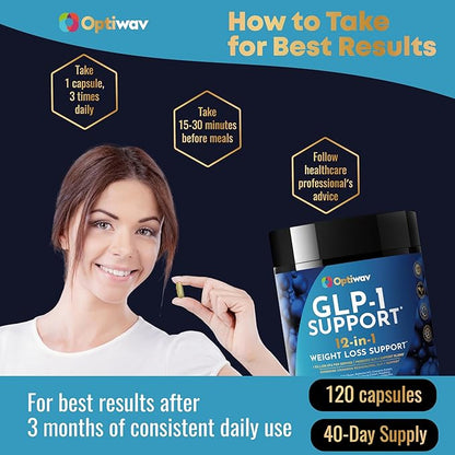 GLP-1 Support Probiotic Weight Loss Supplement - Women Men GLP1 Support with Berberine - Natural Daily Oral Appetite Suppressant Hunger Control Metabolism Fat Burn & Gut Health Support