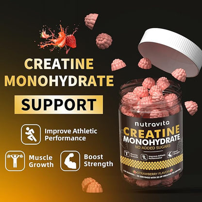Nutravita NSF Certified Creatine Gummy - Creatine Monohydrate Gummies for Men & Women-5g of Creatine Monohydrate per Serving - Sugar Free,Vegan, Strawberry Flavor, 120 Count
