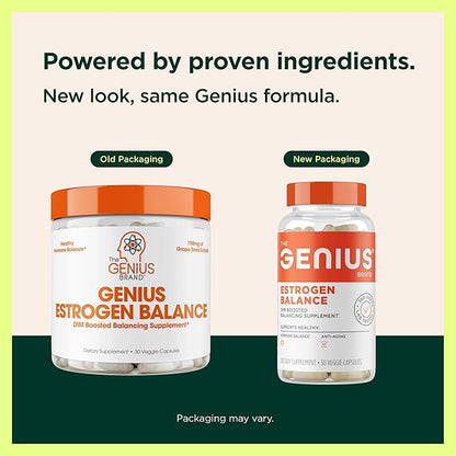Genius Estrogen Balance, Dim Supplement - Blocker for Men & Women - Hormones, Hormonal Acne & Menopause - Aromatase Inhibitor with Grape Seed Extract & BioPerine - 30 Capsules