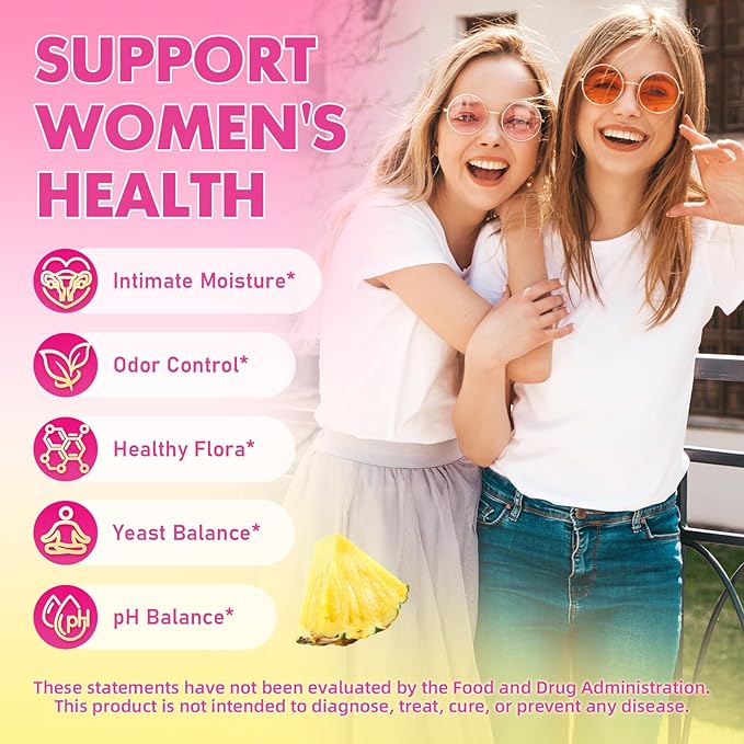 Her Juicy Feminine Probiotics Gummies with Slippery Elm & Lactobacillus Blend, Supports pH Balance & Immune Function, Promotes Vaginal Wellness, Pineapple Flavor, 60 Count