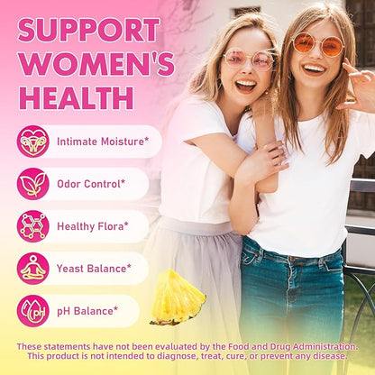 Her Juicy Feminine Probiotics Gummies with Slippery Elm & Lactobacillus Blend, Supports pH Balance & Immune Function, Promotes Vaginal Wellness, Pineapple Flavor, 60 Count