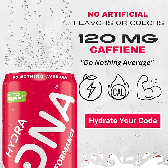 HYDRADNA- Clean Performance Drink, Zero Sugar | For Natural Fuel, Alertness, Boost, Stamina,120 mg Organic Caffeine, Natural Flavors, Zero Sucralose, Clean Ingredients (12 Pack) (12 Pack, Watermelon)