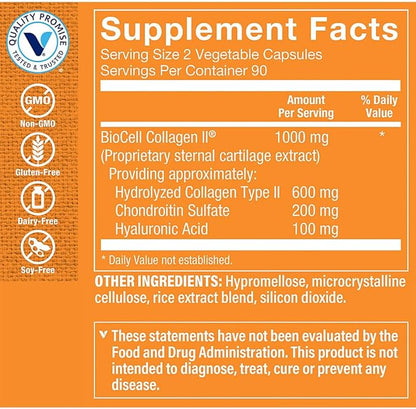 The Vitamin Shoppe BioCell Collagen Capsules with Hyaluronic Acid, 1000 mg Collagen per Serving, Supplement for Men and Women, Supports Daily Wellness Routines, Gluten Free, Non GMO, 180 Capsules