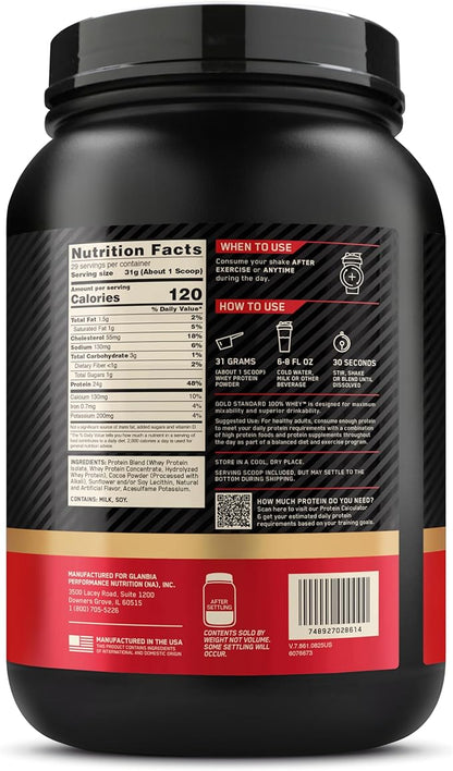 Optimum Nutrition Gold Standard 100% Whey Protein Powder, Double Rich Chocolate 1.98 Pound (Packaging May Vary)