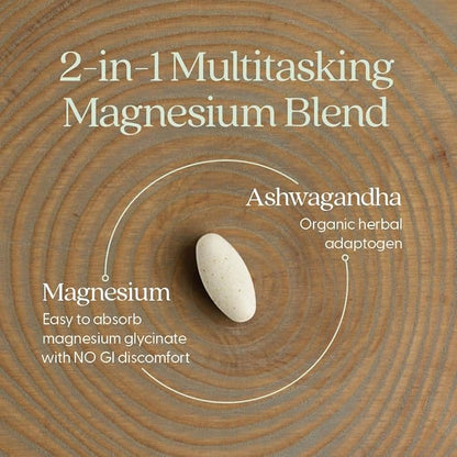 New Chapter Magnesium + Ashwagandha Supplement, 325 mg with Magnesium Glycinate for Muscle Relaxation & Recovery, Heart, Nerve & Bone Health, 2.5X Absorption, Non-GMO - 30 ct (1 Month Supply)