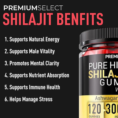 Shilajit Gummies for Men 3000mg – 120 Gold Shilajit for Men Gummies Sugar Free with Fulvic Acid – Natural Energy, Vitality & Stamina Support Chewable – Pure Himalayan Shilajit Gummy Chews