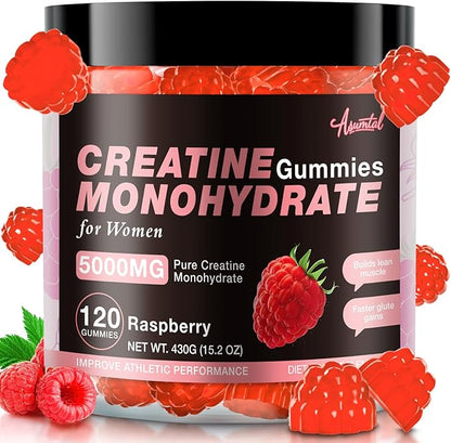 Creatine for Women 5000 MG, Creatine Gummies, Creatine Monohydrate Supplement for Muscle Growth, Strength & Energy Support, Sugar Free Pre Workout Gummies 120 Count Raspberry Flavor