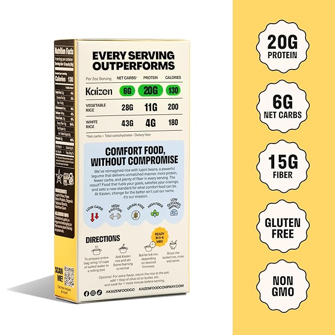 Kaizen Protein Rice Variety Pack, 20g Protein, Low Carb (6g Net Carbs), Keto-Friendly, Gluten-Free, Made with Plant-Based Lupini Beans, High Fiber, 8 Ounce, Pack of 3