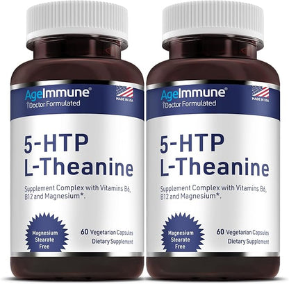 5-HTP Formula for Stress Relief and relaxation support for Teens and Adults with 5-HTP, L-Theanine, Vitamin B6, Vitamin B12, Magnesium - Doctor Formulated - Magnesium Stearate Free - 60 capsules.