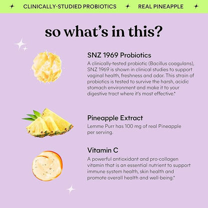 Lemme Purr Vaginal Probiotic Gummies for Women - Balanced pH, Healthy Odor, Yeast Balance & Flora Support + Vitamin C for Immune Health - Tasty Pineapple (60 Count) (Pack of 2)