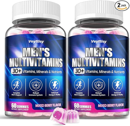 Methylated Multivitamin Gummies for Men - Mens Multivitanins Gummy with Vitamins A C D K E, Methylated Folate, B Complex, Probiotics, Omega-3, CoQ10, Herbal Blend - Support Energy & Immune Health